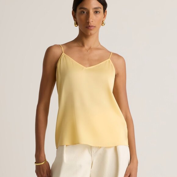Quince Washable Stretch Silk V-Neck Cami Yellow Size L - Picture 1 of 5